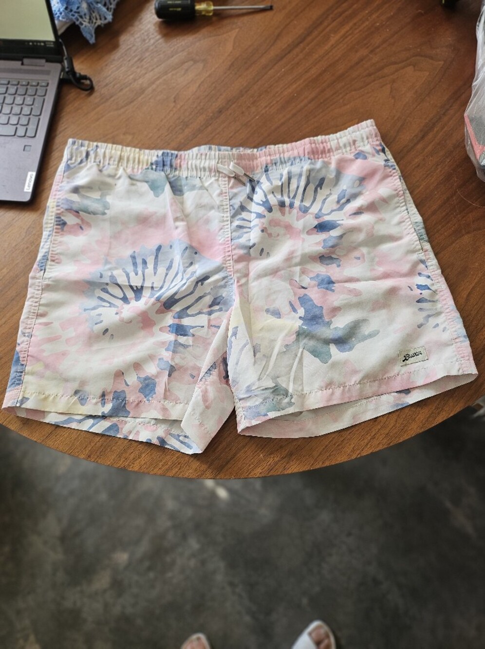 Bather Men's Pastel Tie-Dye Elastic Waist Lined Swim Trunks Shorts L